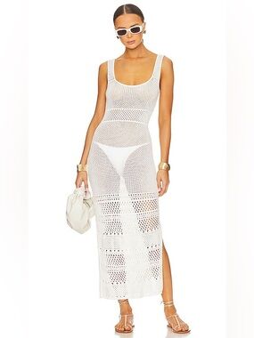 Solid & Striped Kimberly Crochet Knit Maxi Dress XS White Marshmallow Coverup